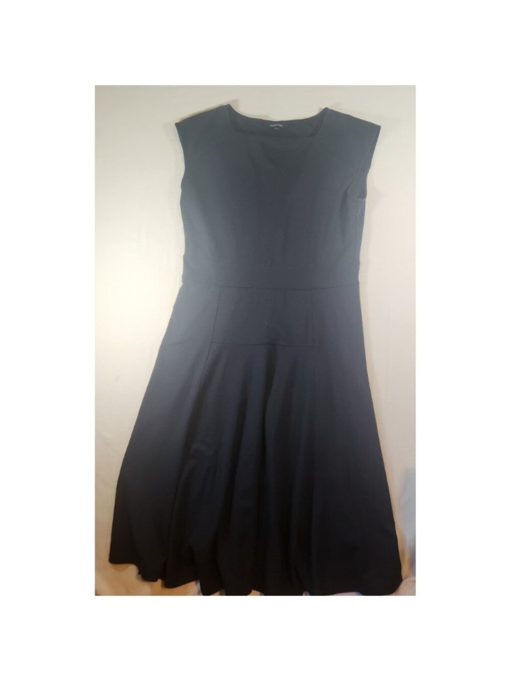 Lands End Navy Blue Sleeveless Fit and Flare Pleated Midi Dress Womens Size M